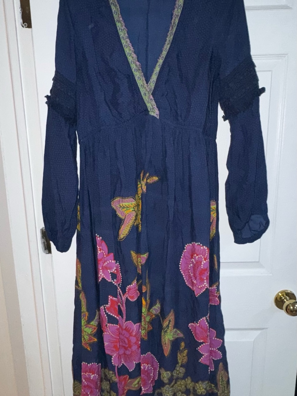 Anthropologie Lilka Melinda Floral Boho Block Print V-Neck Dress